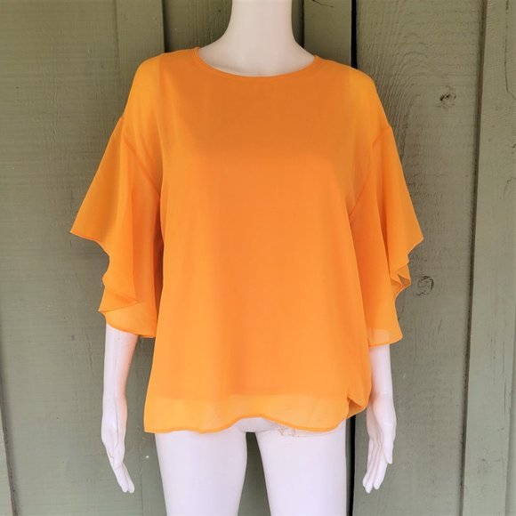 DONNA KARAN Mango Chiffon Flutter Top Medium M - Picture 1 of 3